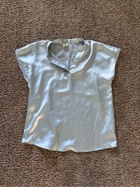 Nicole Miller Light Blue Satin Cap Sleeve Blouse
